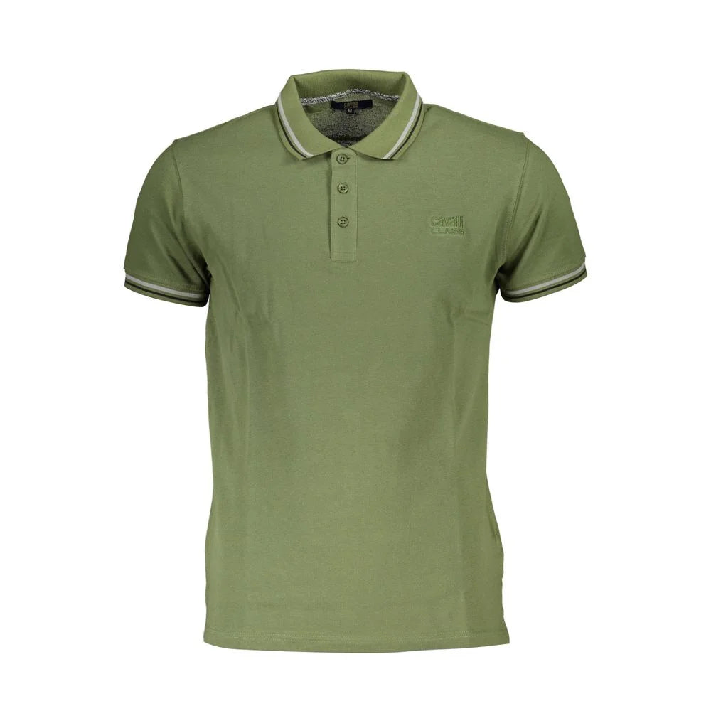 Cavalli Class Green Cotton Men Polo Shirt - Polos