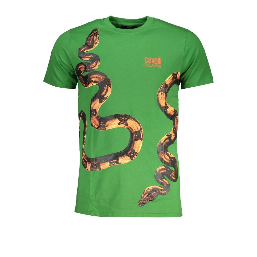 Cavalli Class Green Cotton T-Shirt - T-Shirts