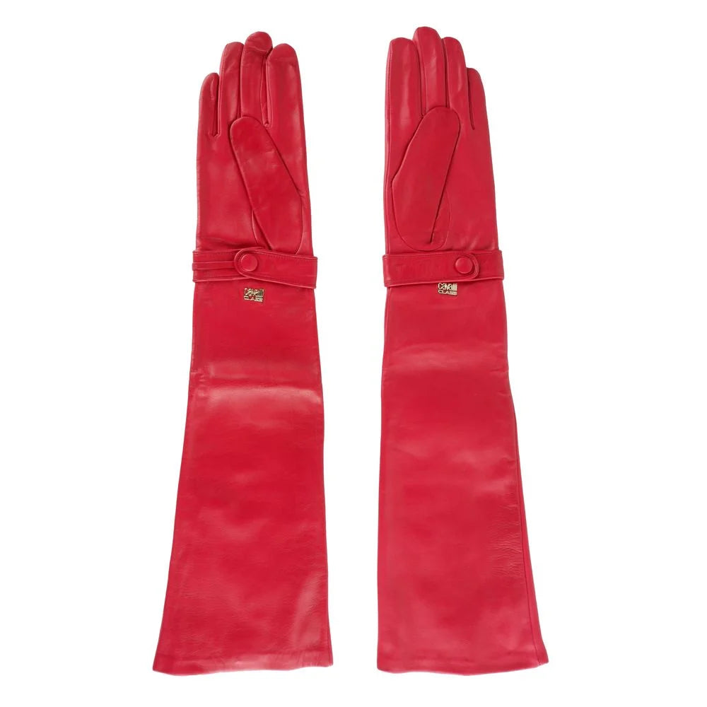 Cavalli Class Red Lambskin Women Glove - 7|S - Gloves & Mittens