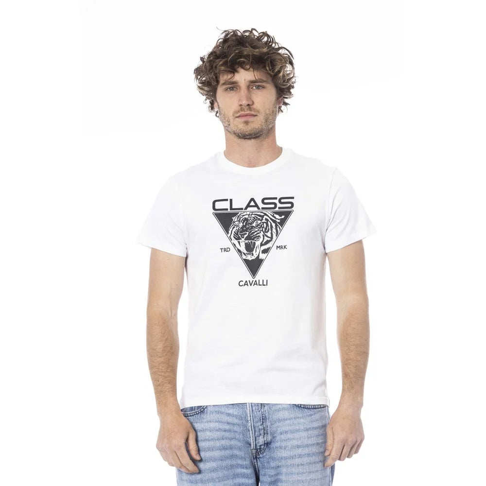 Cavalli Class White Cotton Men’s T-Shirt - L - T-Shirts