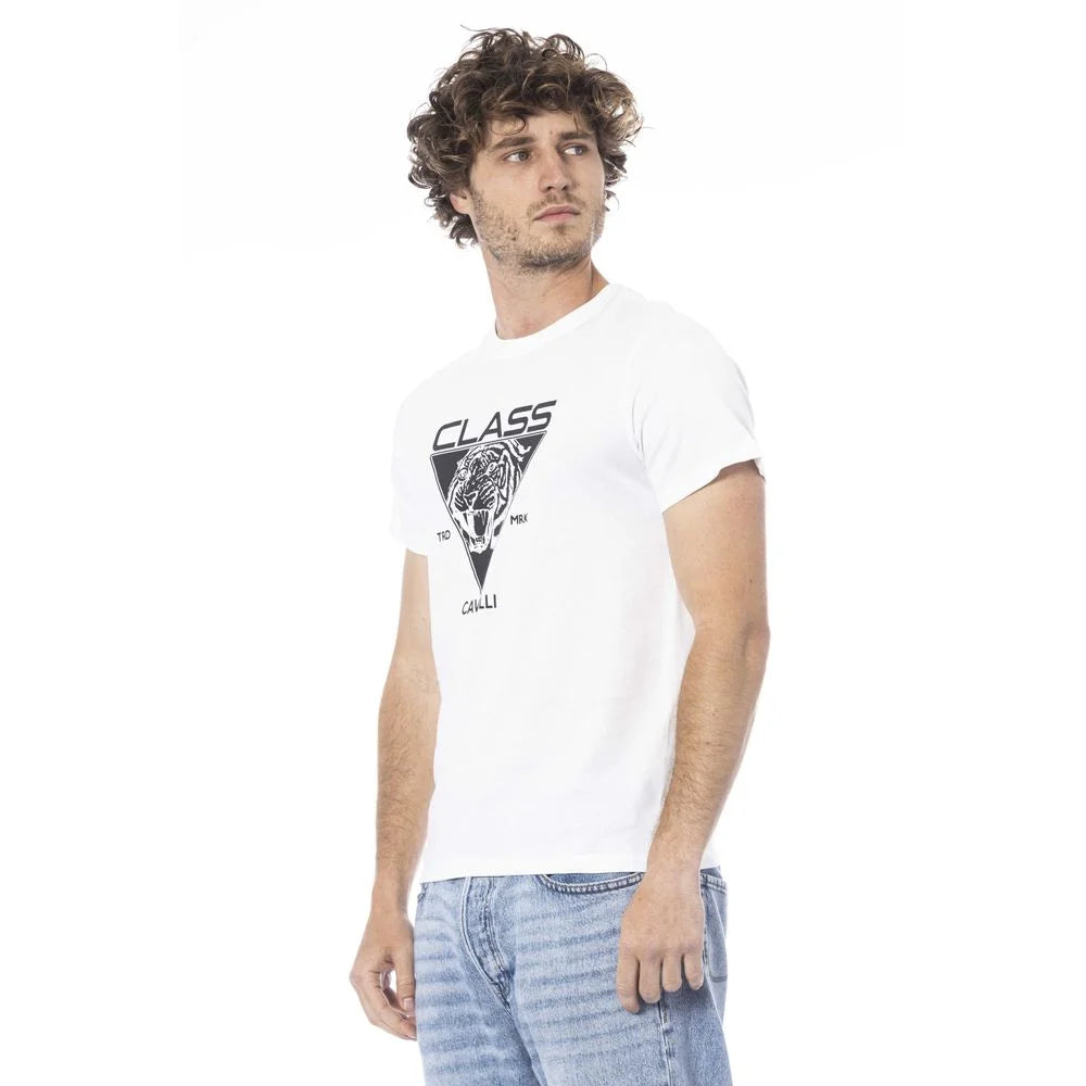 Cavalli Class White Cotton Men’s T-Shirt - L - T-Shirts
