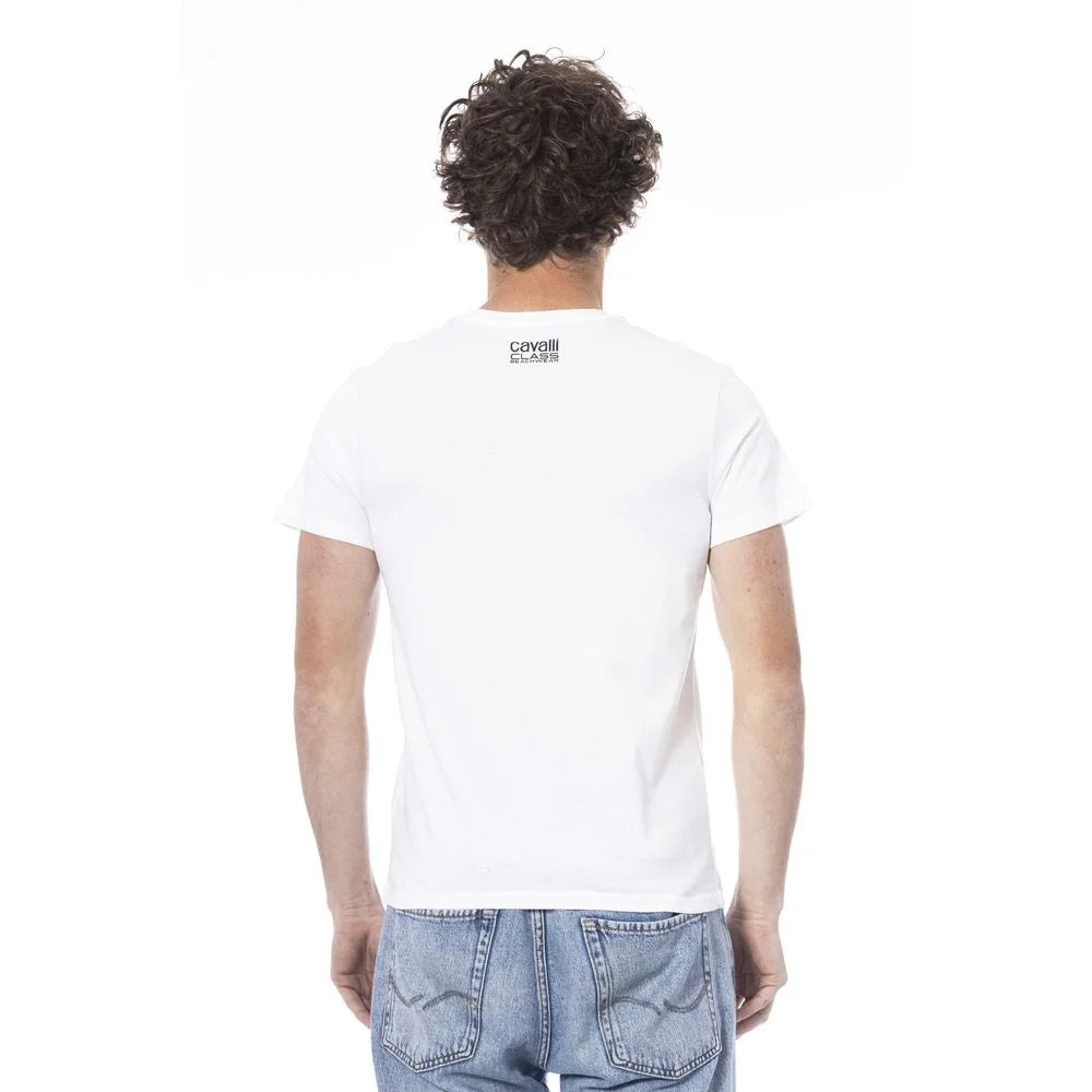 Cavalli Class White Cotton Men’s T-Shirt - L - T-Shirts