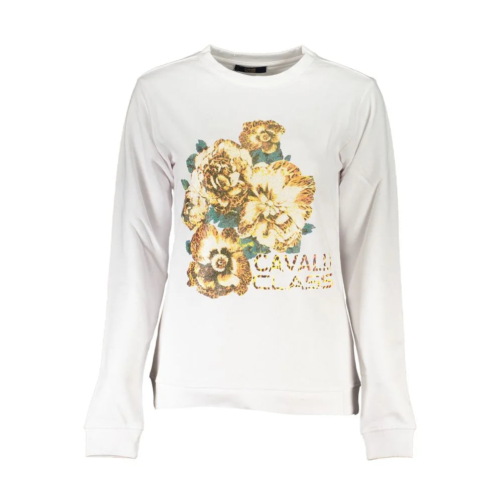 Cavalli Class White Cotton Sweater - XXL - Sweatshirts