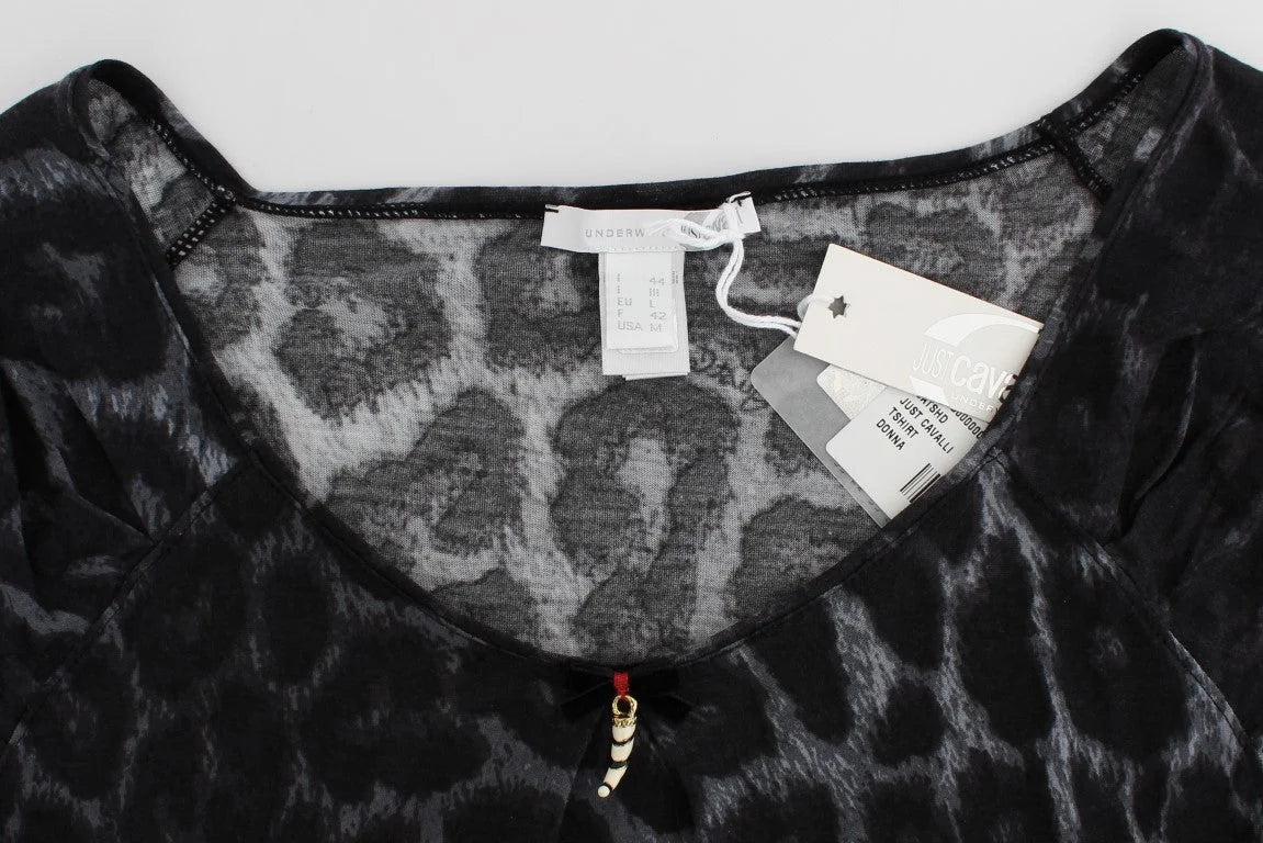 Cavalli Gray Leopard Modal T-Shirt Blouse Top - IT46 | L - T-Shirts