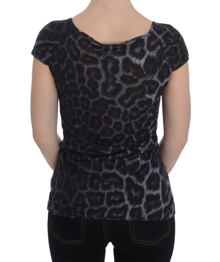 Cavalli Gray Leopard Modal T-Shirt Blouse Top - IT46 | L - T-Shirts