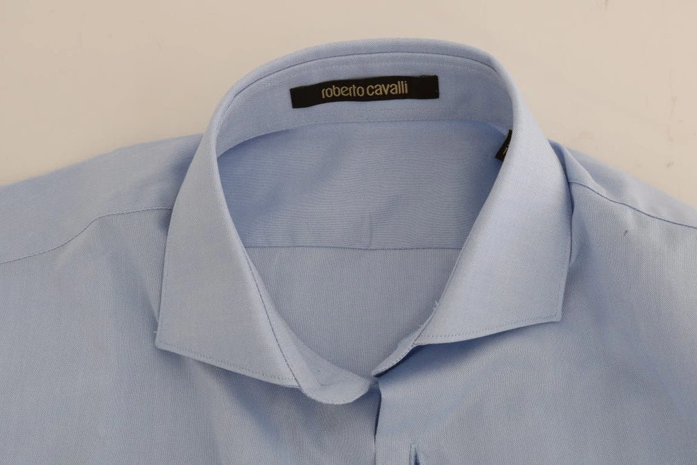Cavalli Light Blue Cotton Slim Fit Dress Shirt - 39 - Shirts
