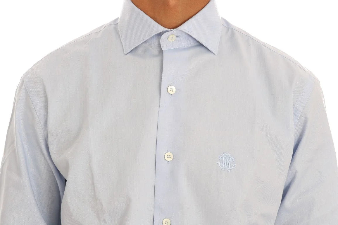 Cavalli Light Blue Cotton Slim Fit Dress Shirt - 39 - Shirts