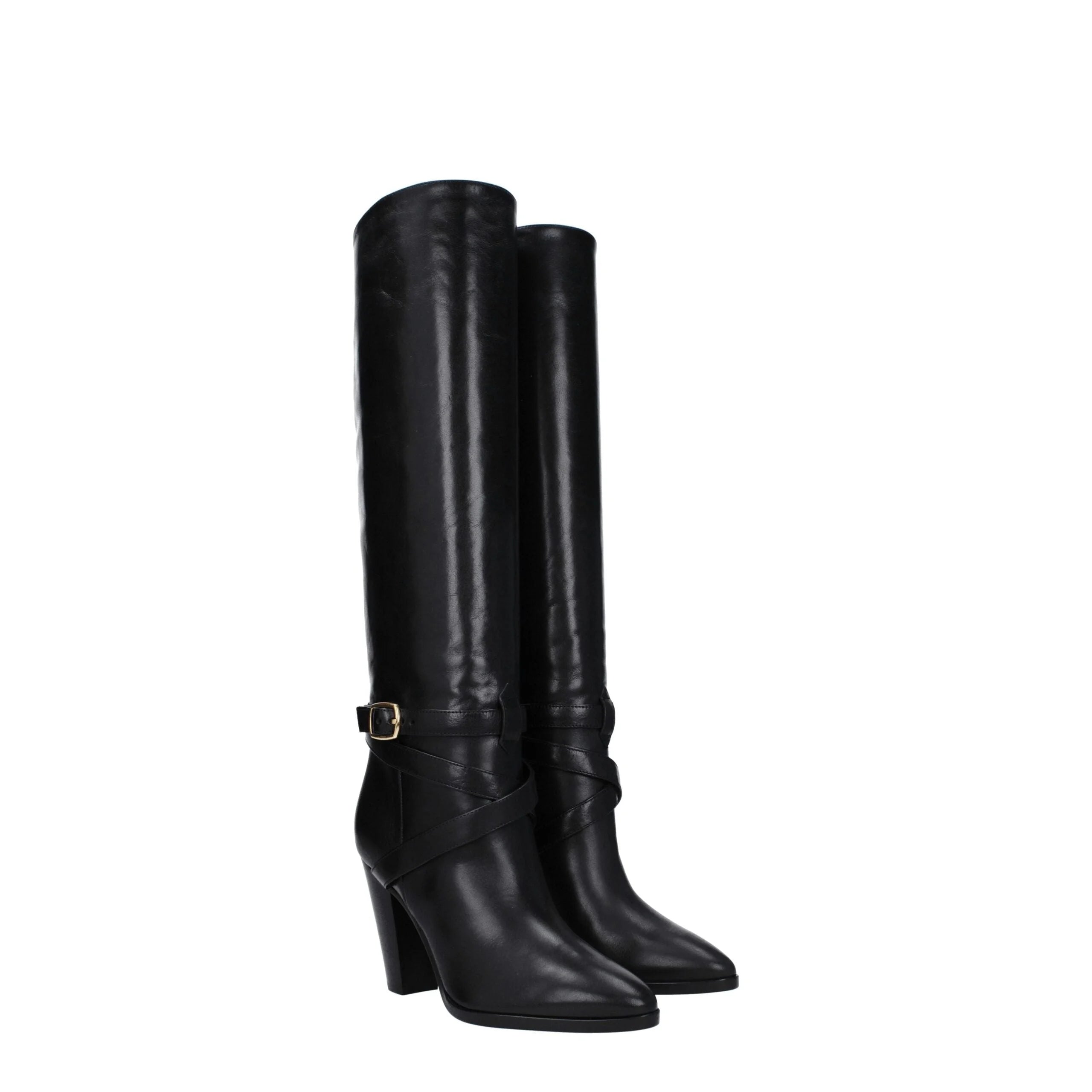 Bottines à talons hauts en cuir noir Celine