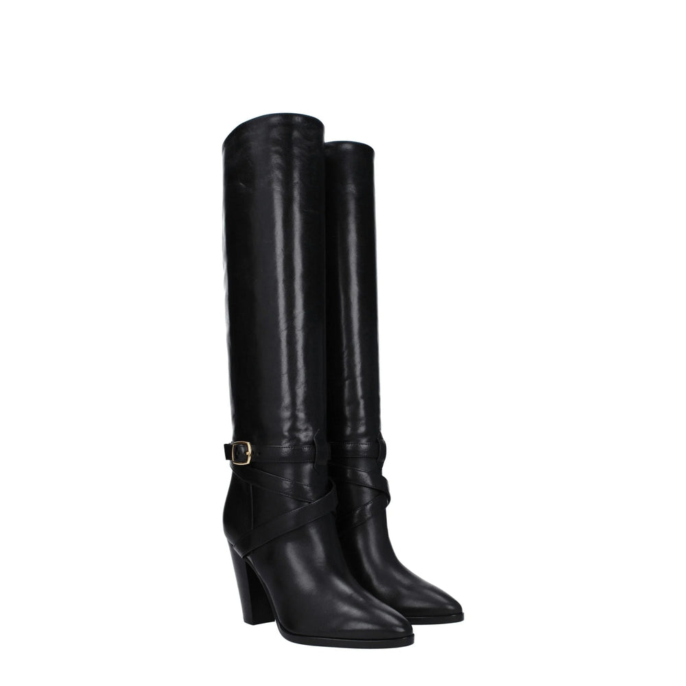 Bottines à talons hauts en cuir noir Celine