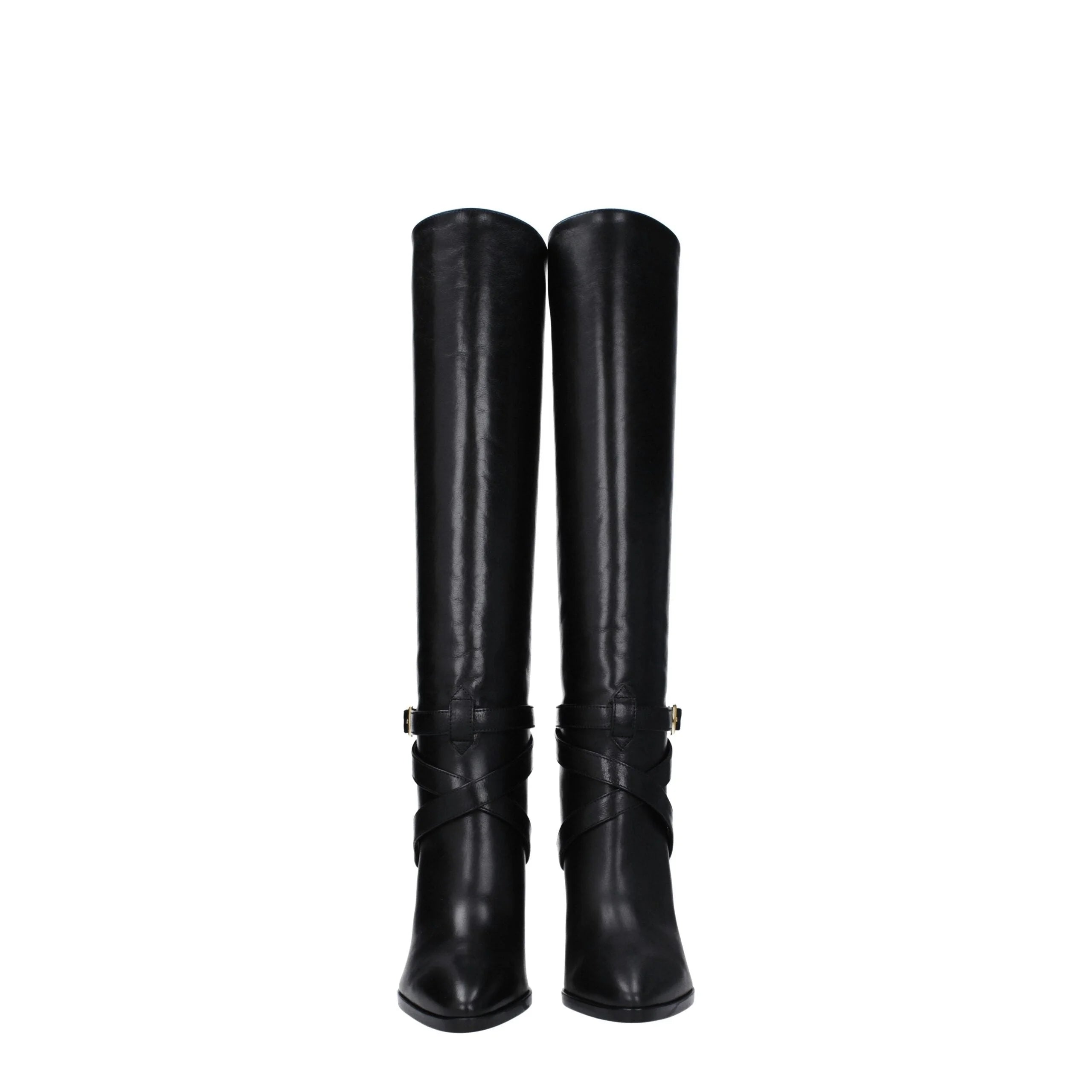 Bottines à talons hauts en cuir noir Celine
