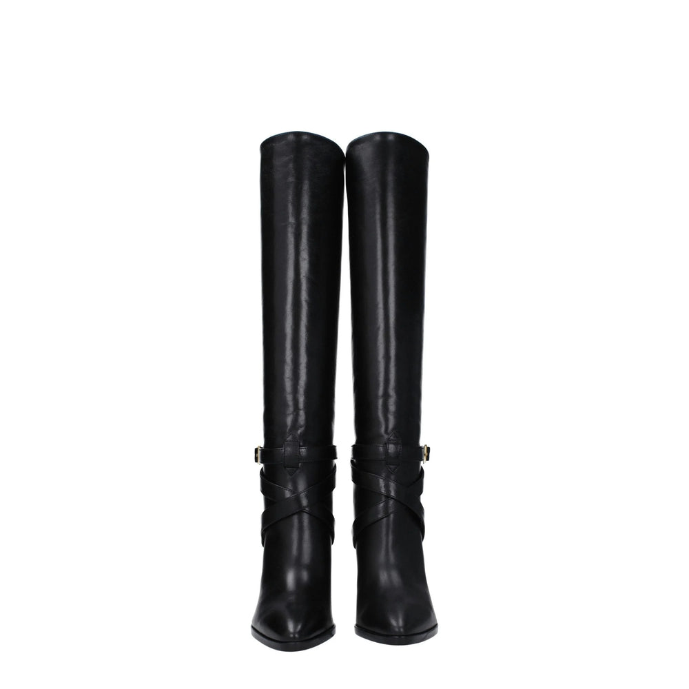 Bottines à talons hauts en cuir noir Celine