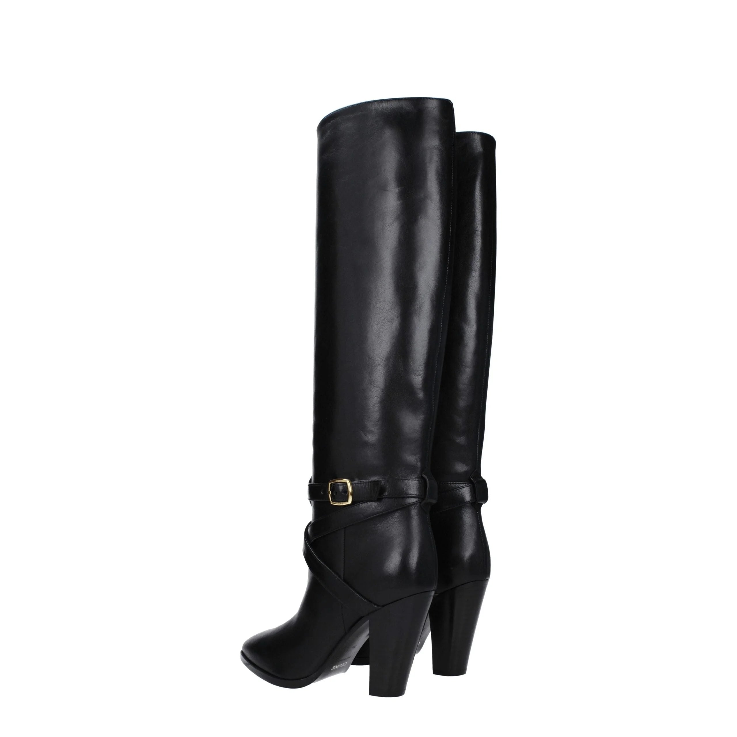 Bottines à talons hauts en cuir noir Celine