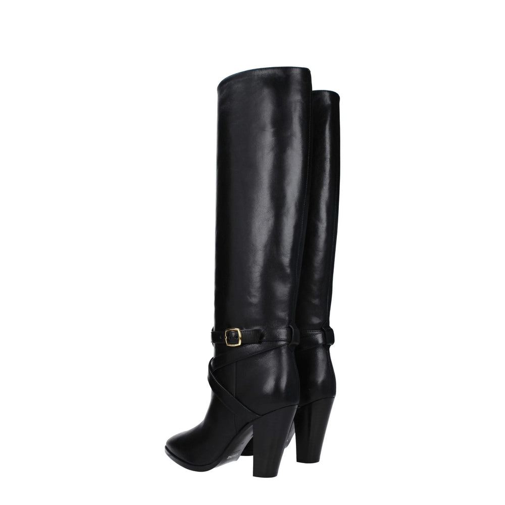 Bottines à talons hauts en cuir noir Celine
