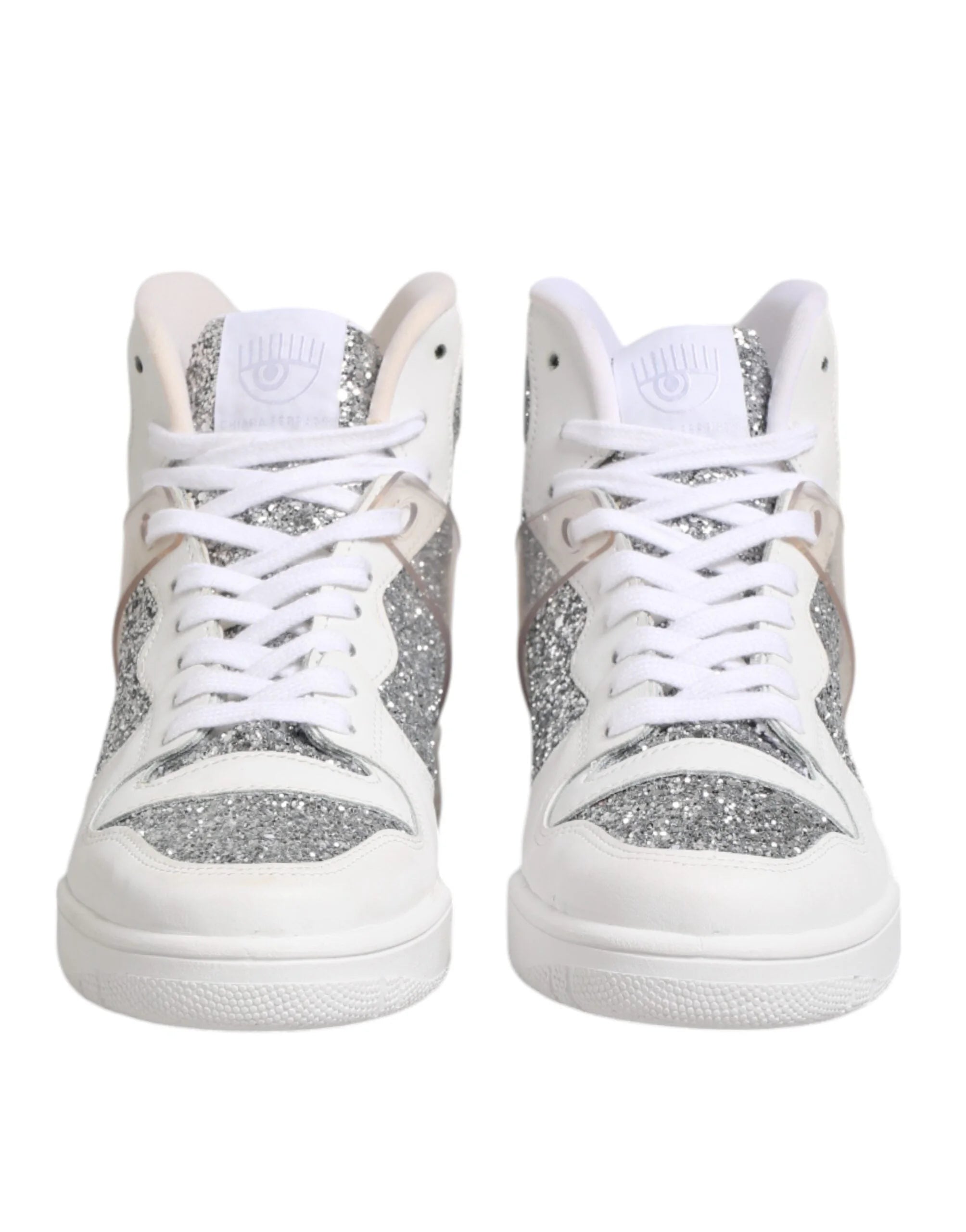 Chiara Ferragni White Silver High Top Women Sneakers Shoes - EU39/US8.5 - Sneakers