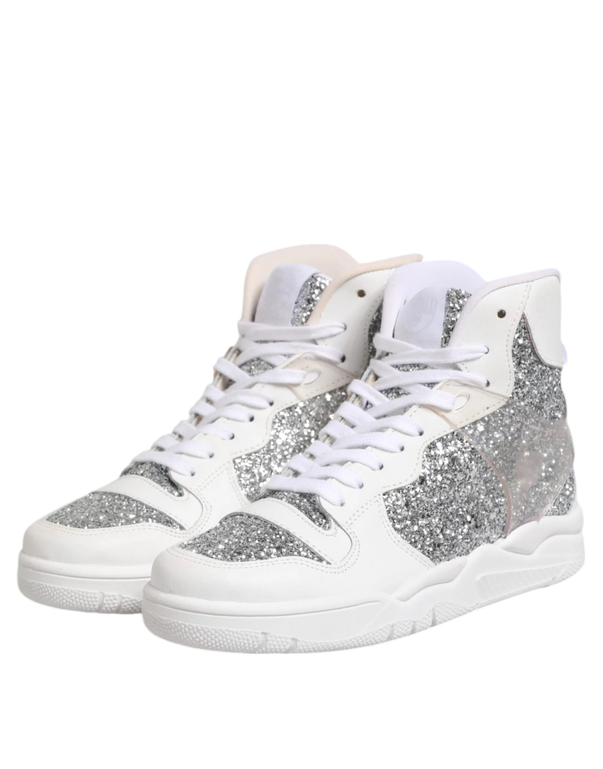 Chiara Ferragni White Silver High Top Women Sneakers Shoes - EU39/US8.5 - Sneakers