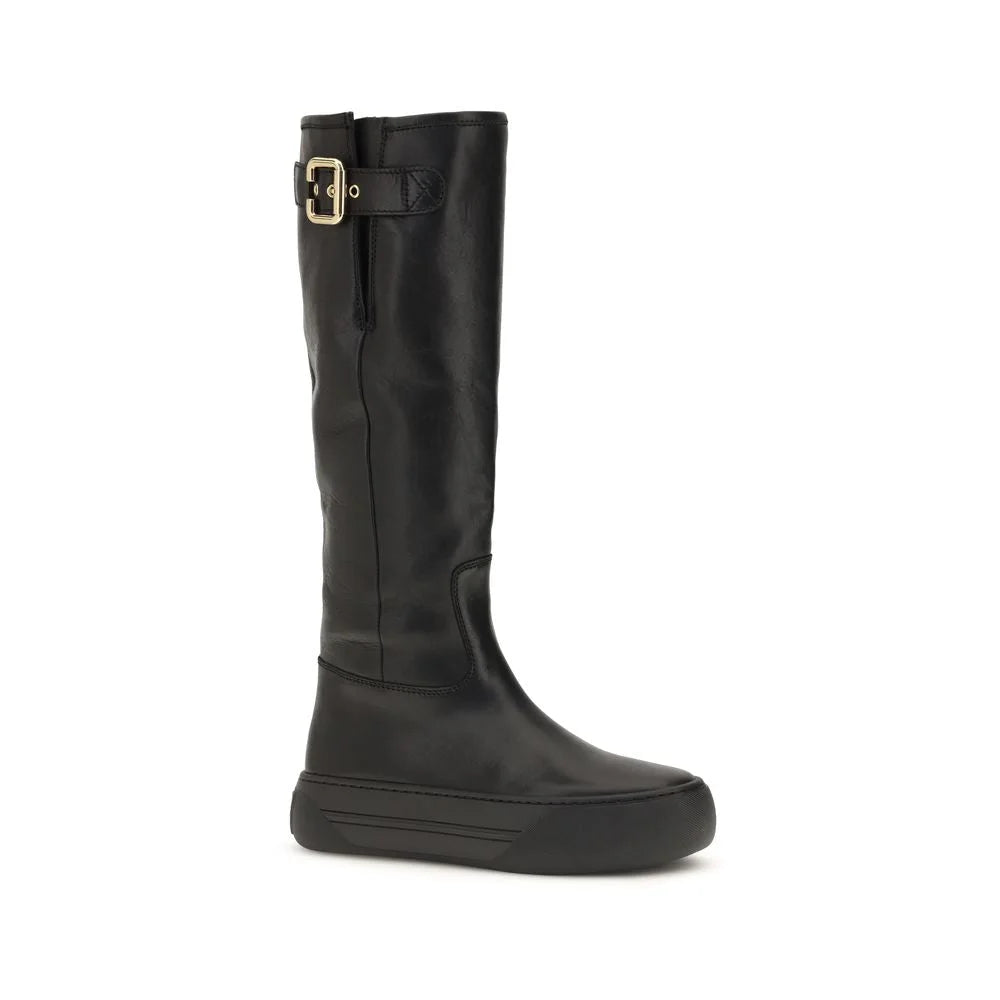 Chloé Black Calf Leather Bos Taurus Flat Boots - EU36/US6