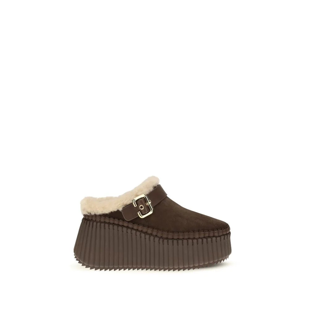 Chloé Brown Calf Leather Bos Taurus Mules