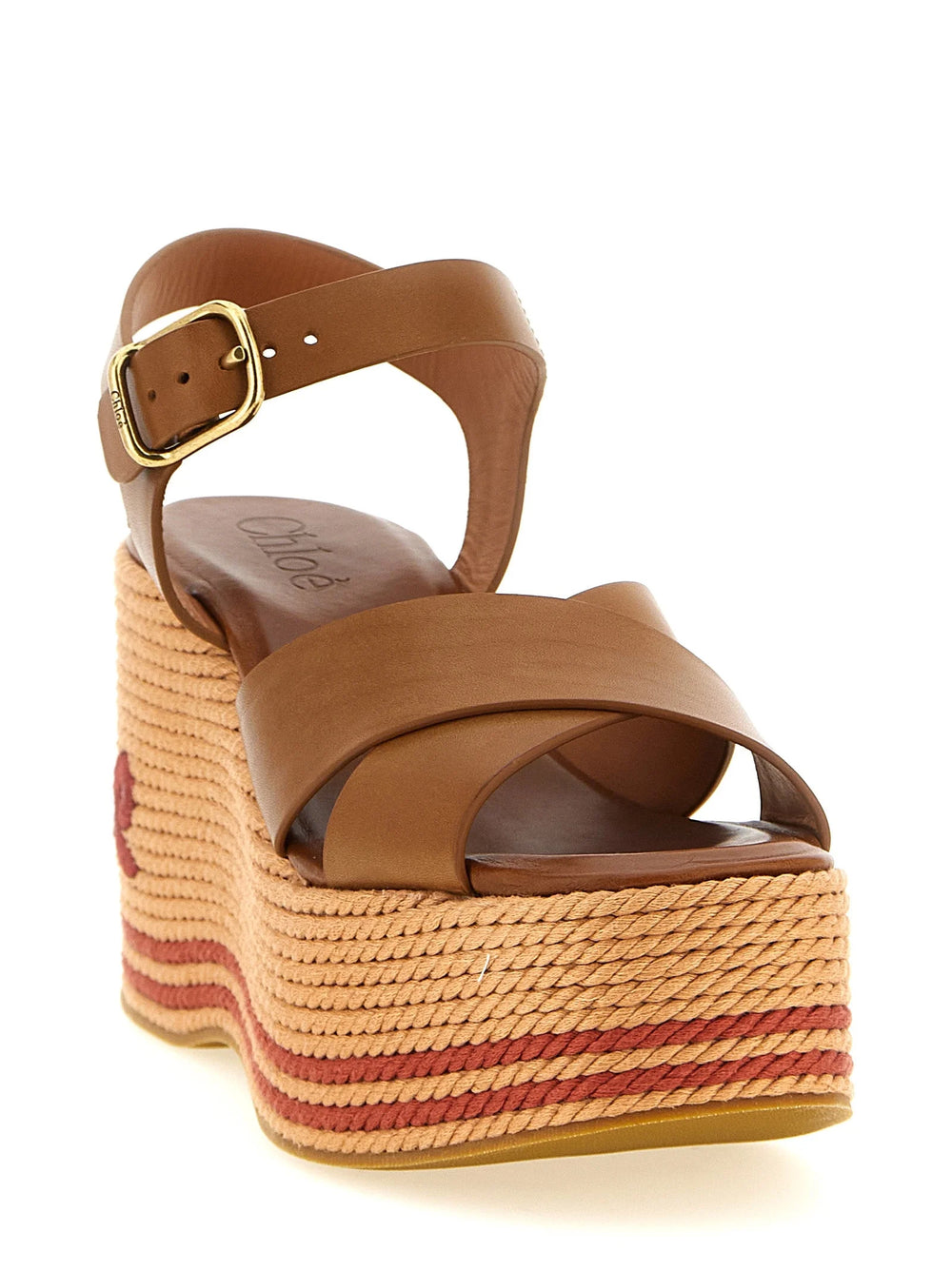 Chloé Brown Calfskin Wedge Sandals - EU39/US9