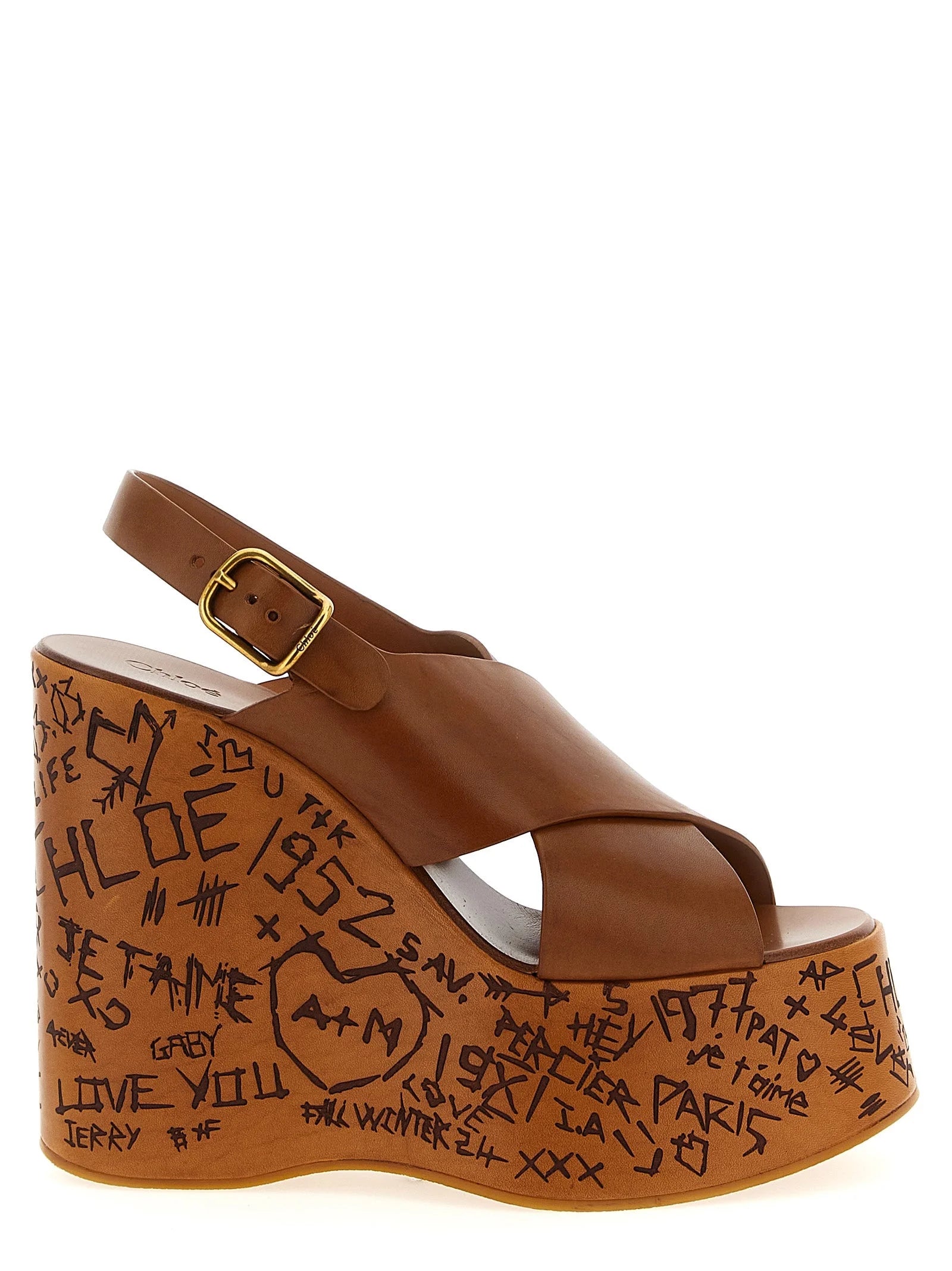 Chloé Brown Calfskin Wedge Sandals - EU41/US11