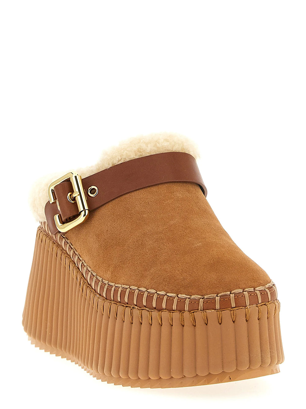 Chloé Brown Cowhide Wedge Sandals