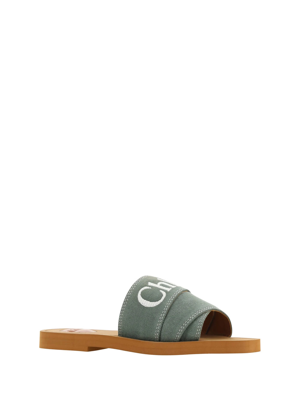 Chloé Elegant Forest Green Cotton Slides - EU36/US6 - Sandals