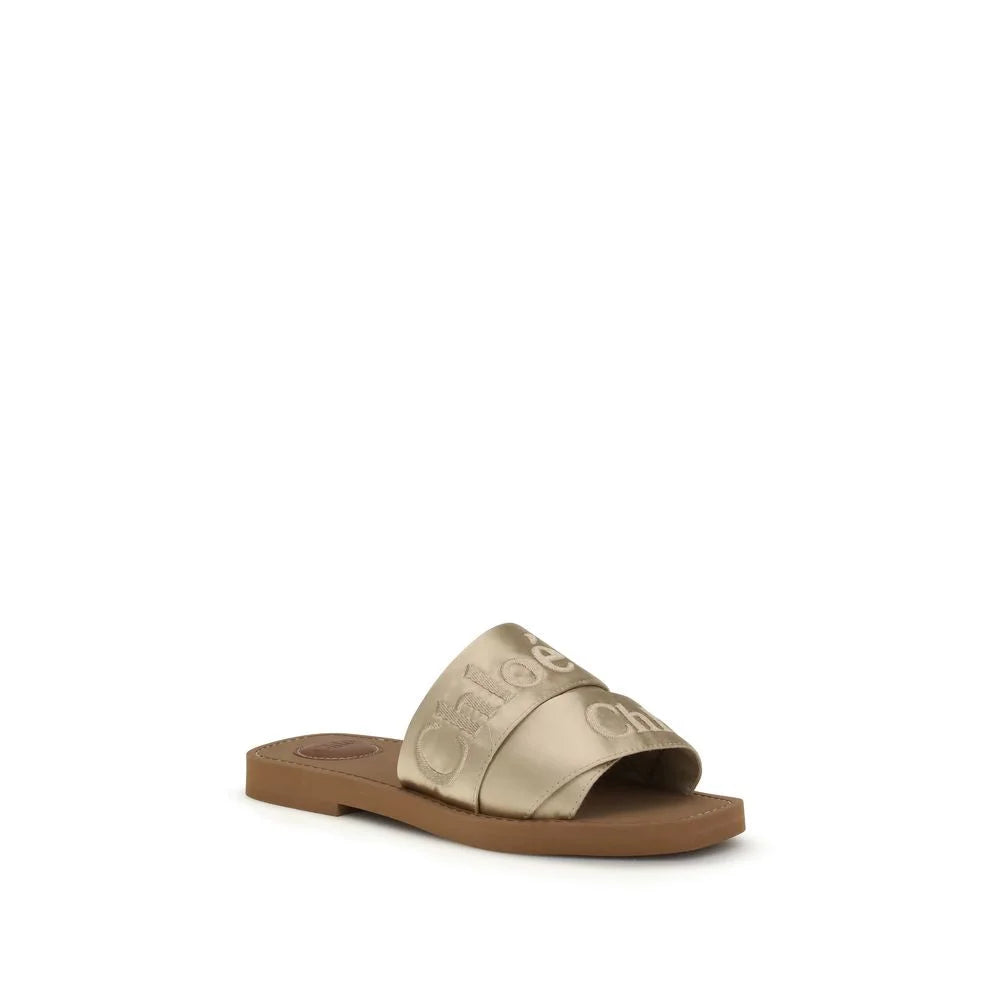 Chloé Gold Polyester Flat Sandals - EU40/US10