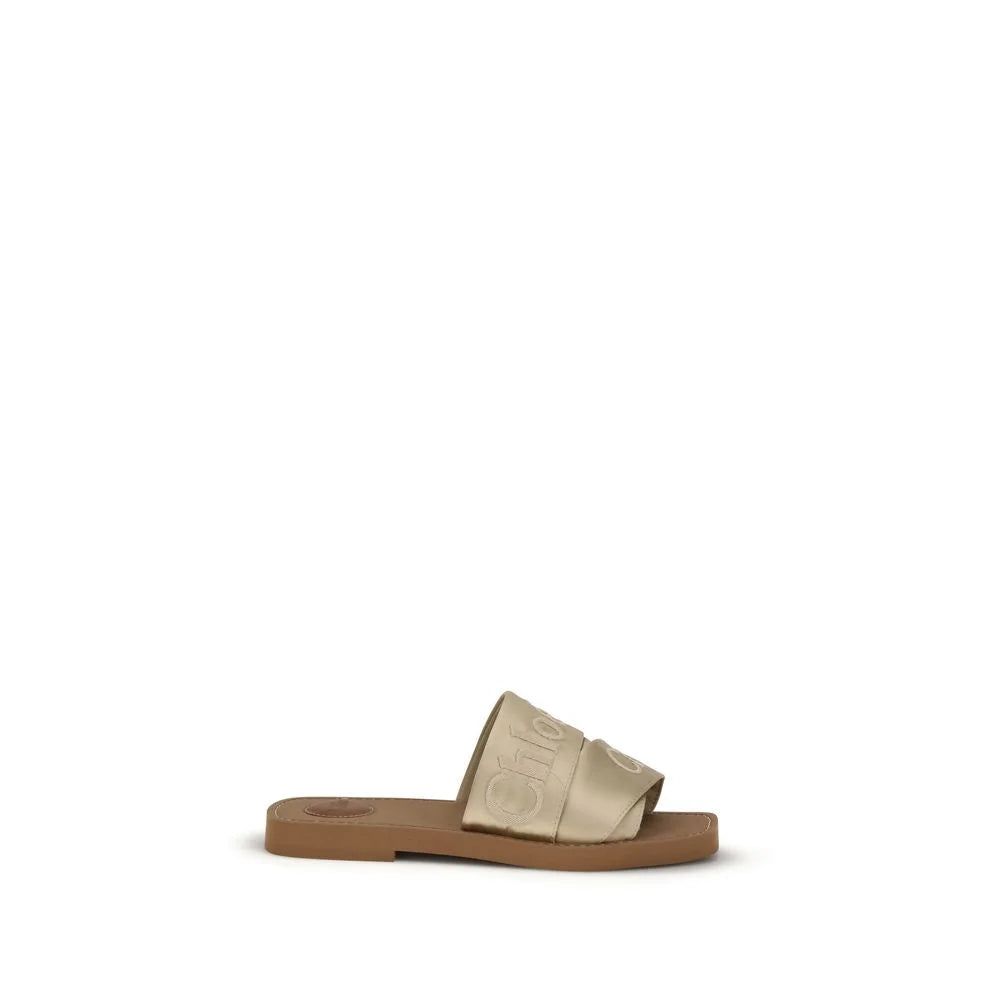 Chloé Gold Polyester Flat Sandals - EU40/US10