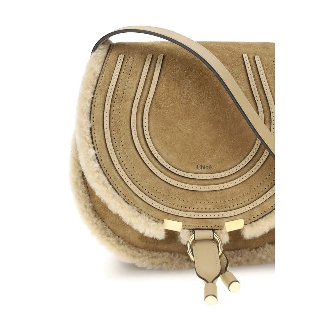 Chloé Small Saddle Marcie Shoulder Bag in suede and shearling - Shoulder Bags