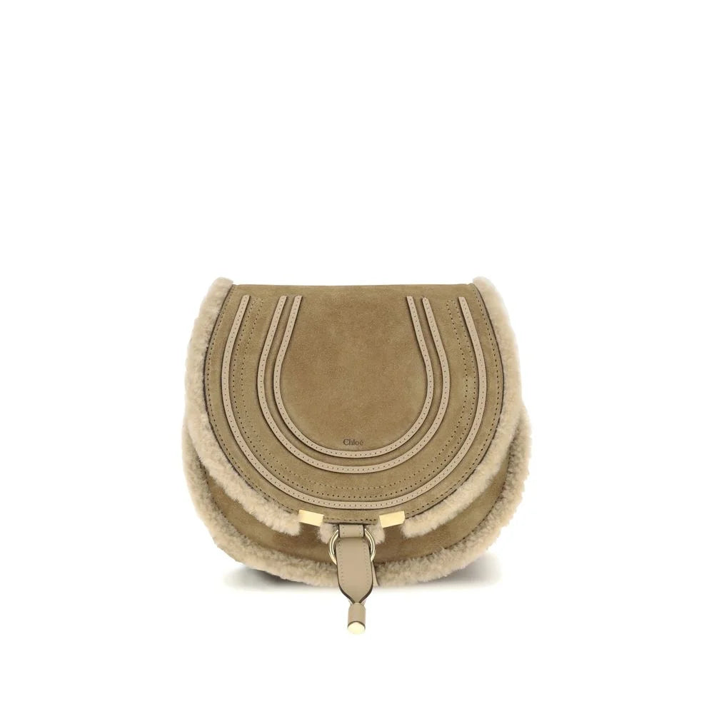 Chloé Small Saddle Marcie Shoulder Bag in suede and shearling - Shoulder Bags