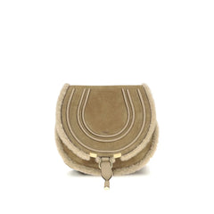 Chloé Small Saddle Marcie Shoulder Bag in suede and shearling - Shoulder Bags