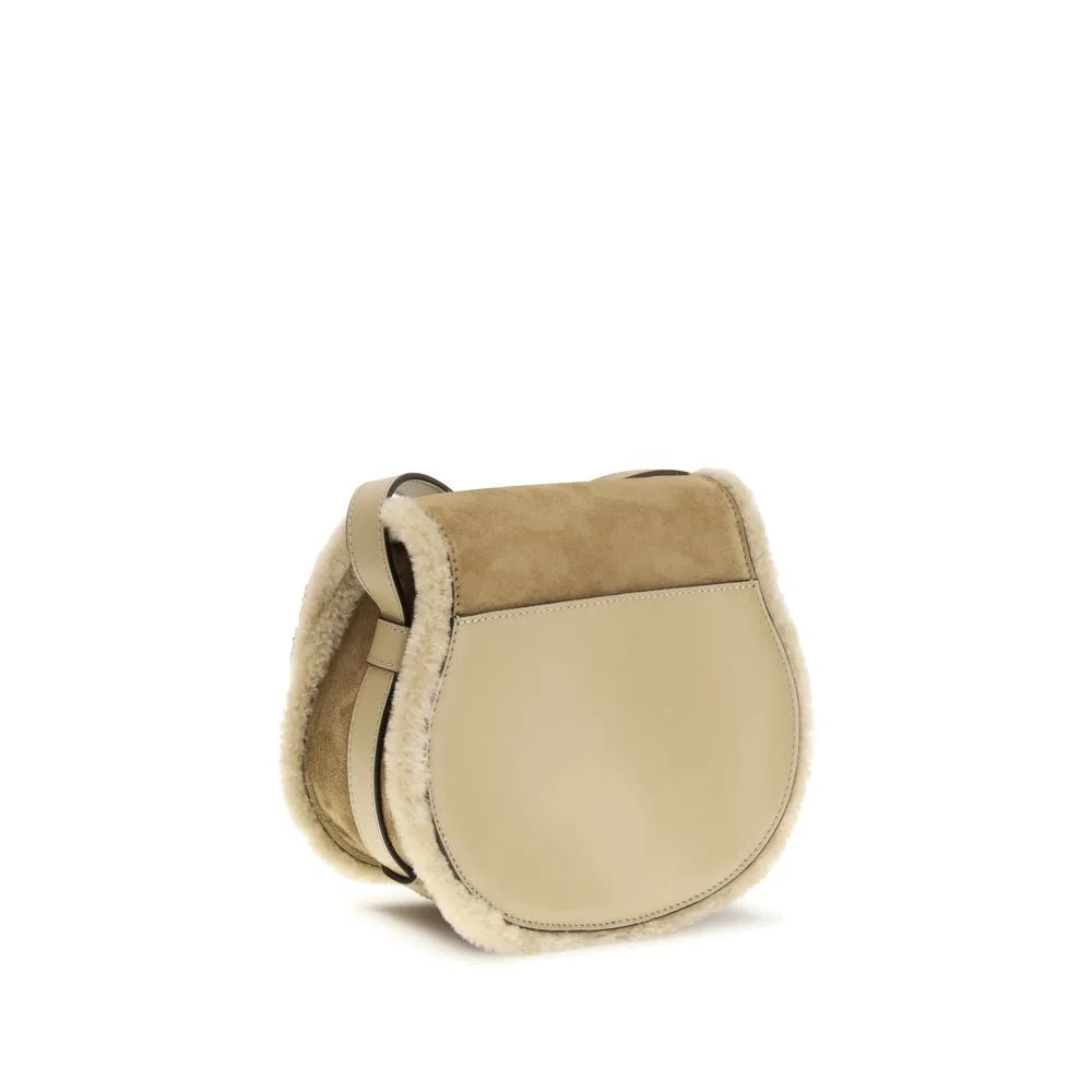 Chloé Small Saddle Marcie Shoulder Bag in suede and shearling - Shoulder Bags