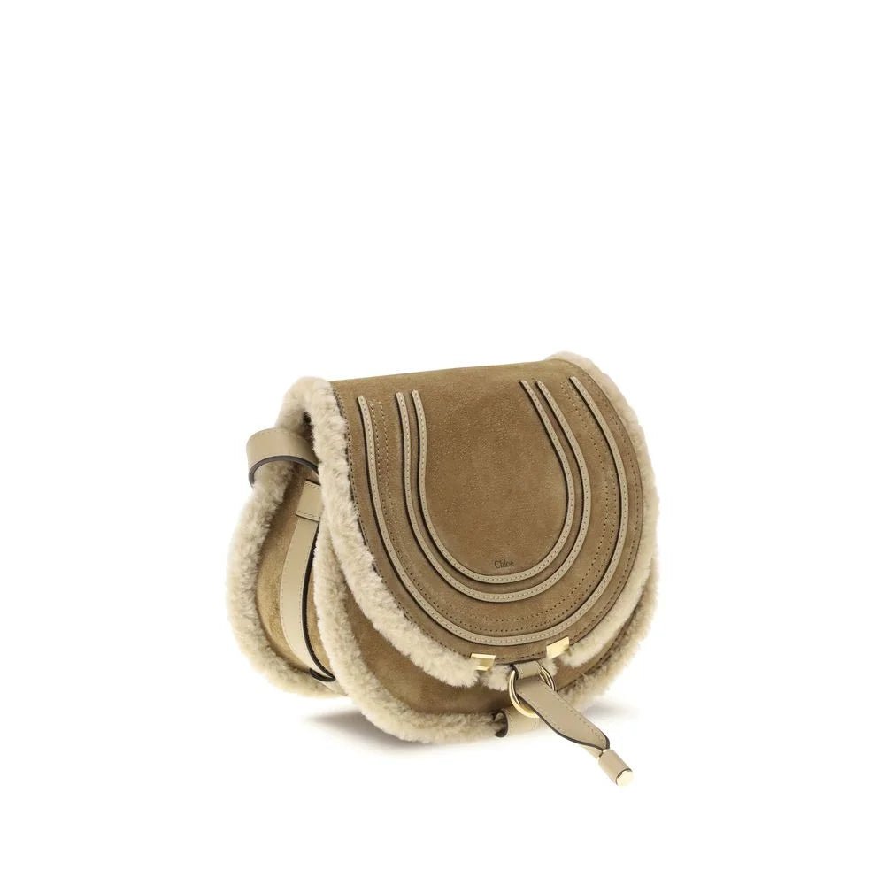 Chloé Small Saddle Marcie Shoulder Bag in suede and shearling - Shoulder Bags