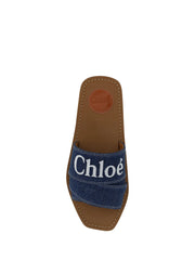 Chloé Sumptuous Cotton Woody Slide Sandals in Denim Blue - EU37/US7 - Sandals