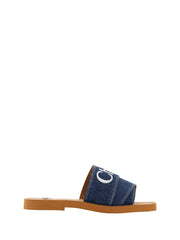 Chloé Sumptuous Cotton Woody Slide Sandals in Denim Blue - EU37/US7 - Sandals