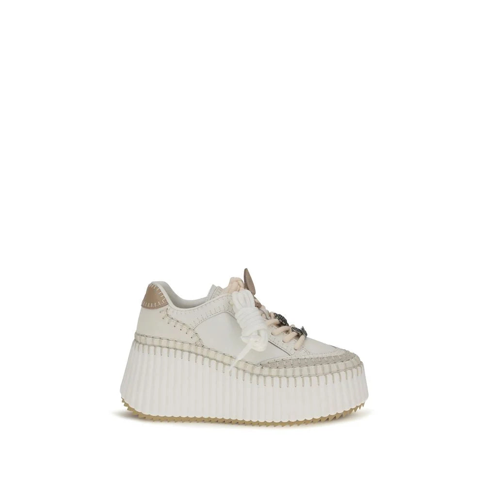 Chloé White Calf Leather Bos Taurus Platform Sneakers