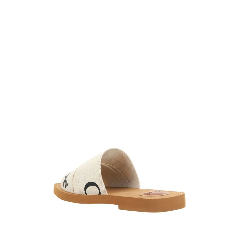 Chloé White Linen Flat Sandals - EU36/US6