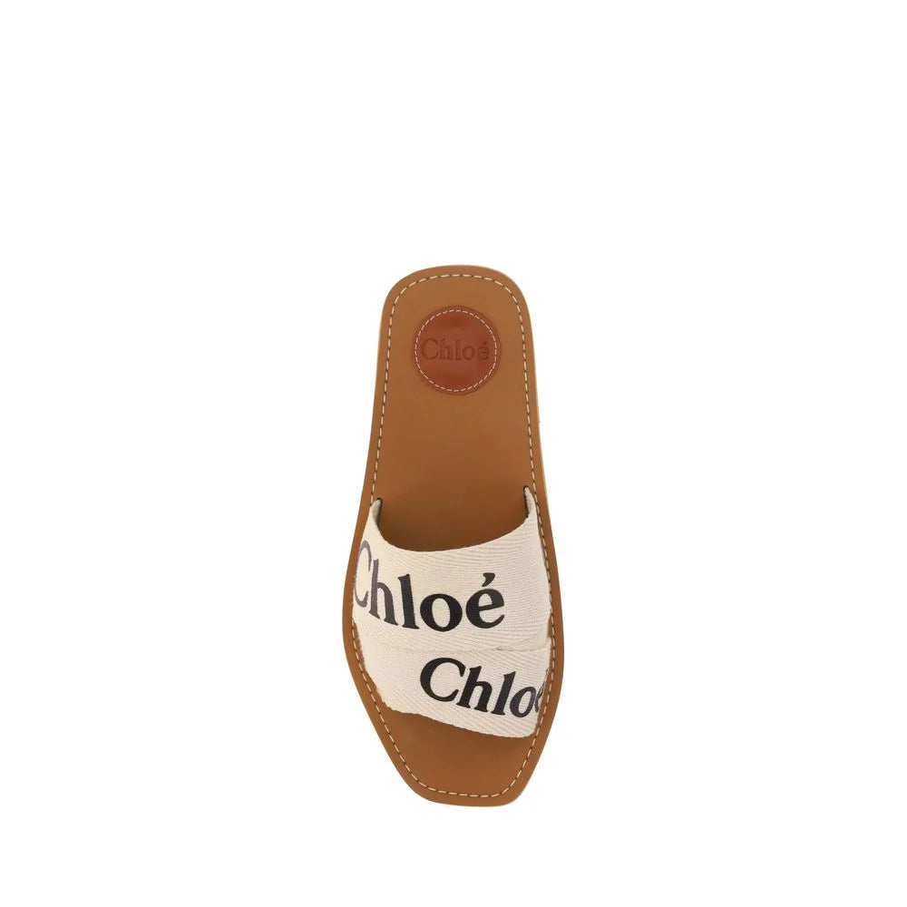 Chloé White Linen Flat Sandals - EU36/US6