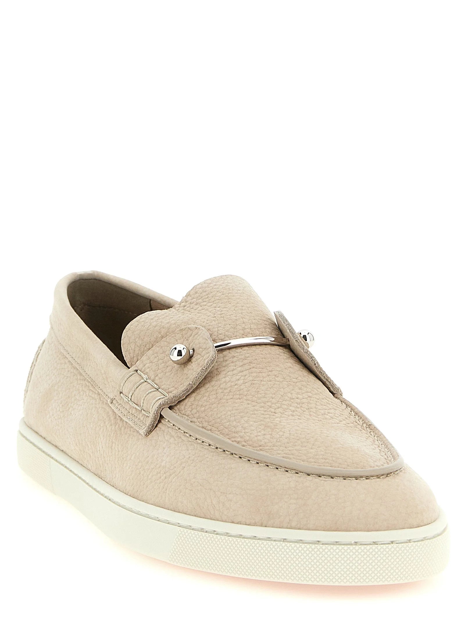 Christian Louboutin Beige Calfskin Slip-On Loafers - EU44/US11