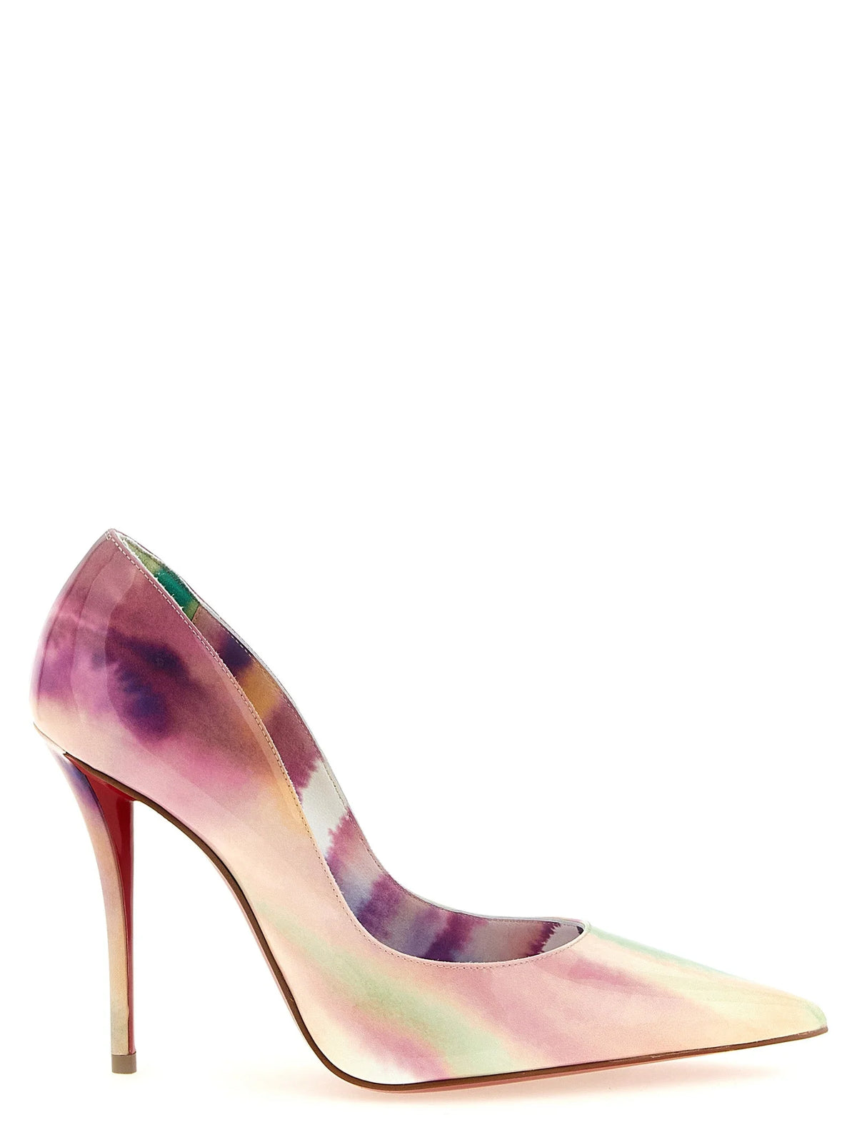 Escarpins à talons hauts multicolores Christian Louboutin en veau, présentant un motif géométrique éclatant et des semelles rouges emblématiques.