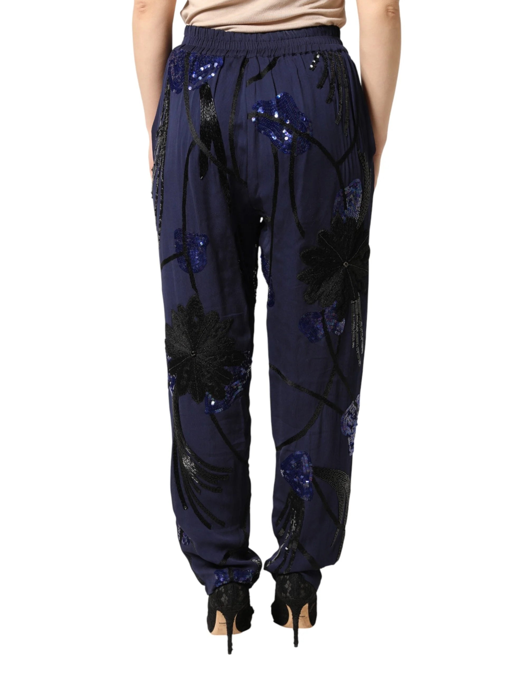 Christian Pellizzari Blue Sequined Tapered Trouser Pants - IT40|S