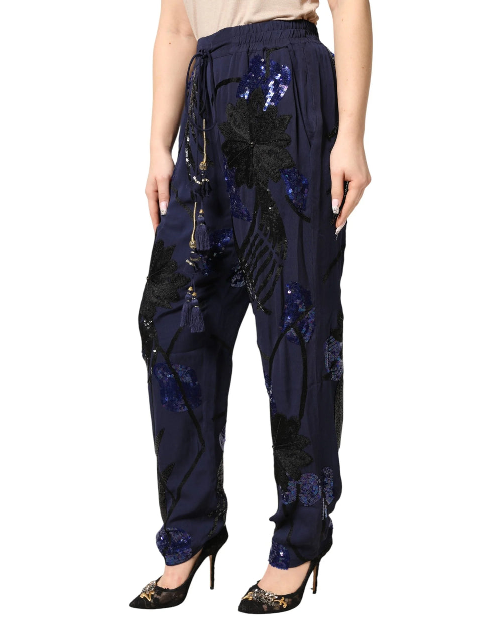 Christian Pellizzari Blue Sequined Tapered Trouser Pants - IT40|S