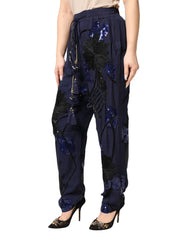 Christian Pellizzari Blue Sequined Tapered Trouser Pants - IT40|S
