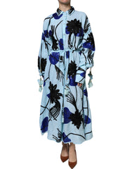 Christian Pellizzari Light Blue Floral Embellished Shirt Maxi Dress - IT42|M - Dresses