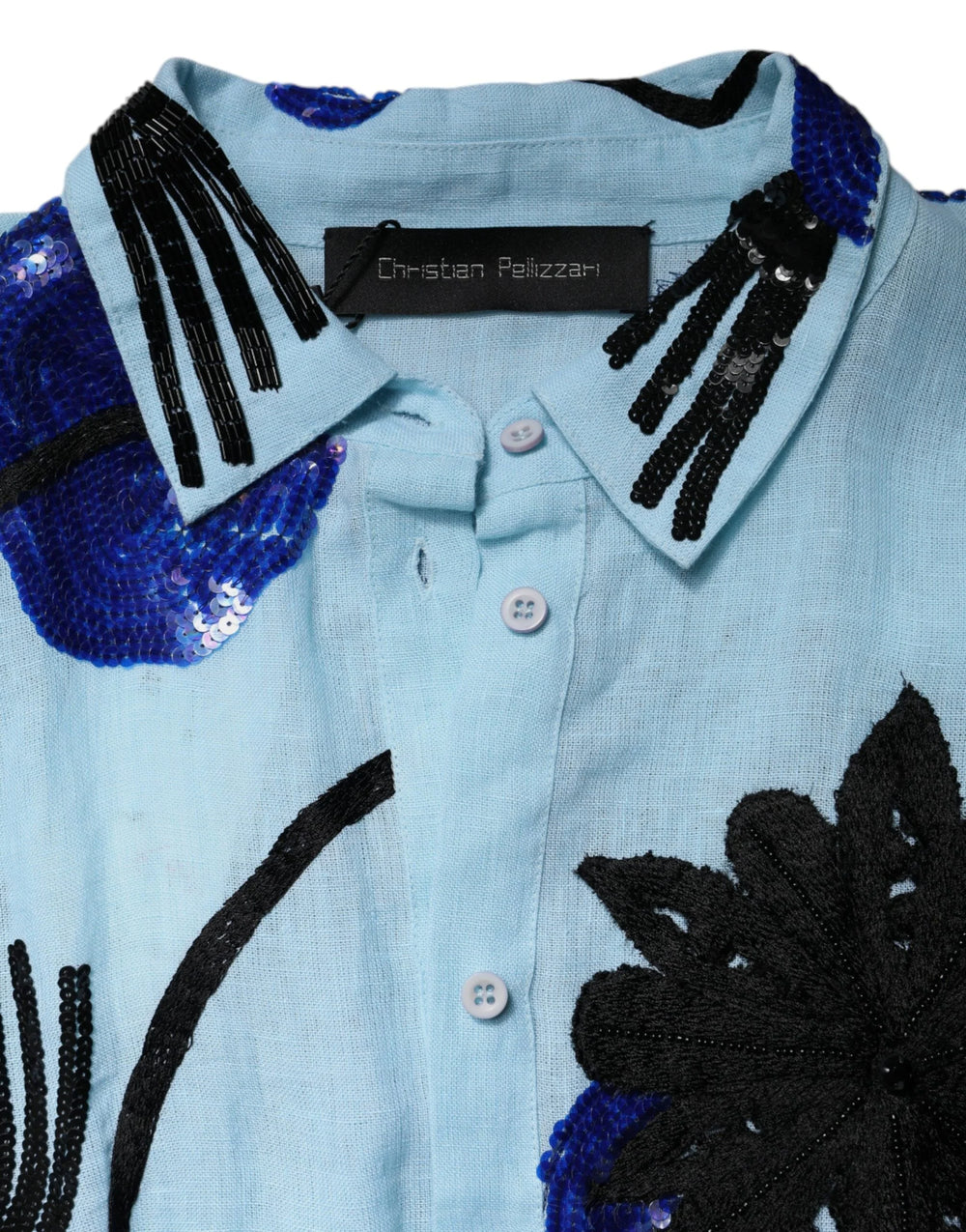 Christian Pellizzari Light Blue Floral Embellished Shirt Maxi Dress - IT42|M - Dresses