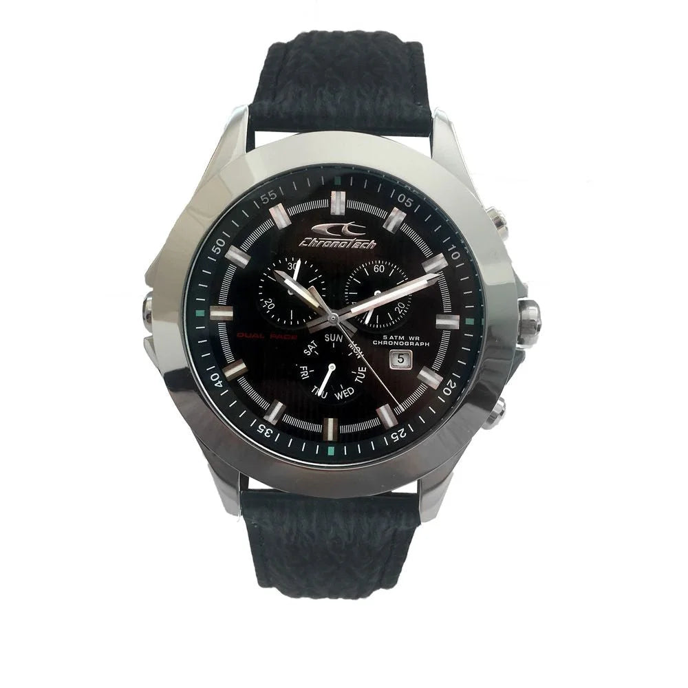 Chronotech Black Leather Watch - Watches