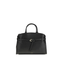 Coccinelle black calf leather Bos Taurus handbag with structured top handle and gold-tone hardware front view.