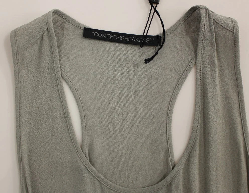 Comeforbreakfast Gray Viscose Tank Top Shirt Blouse - Tank Tops