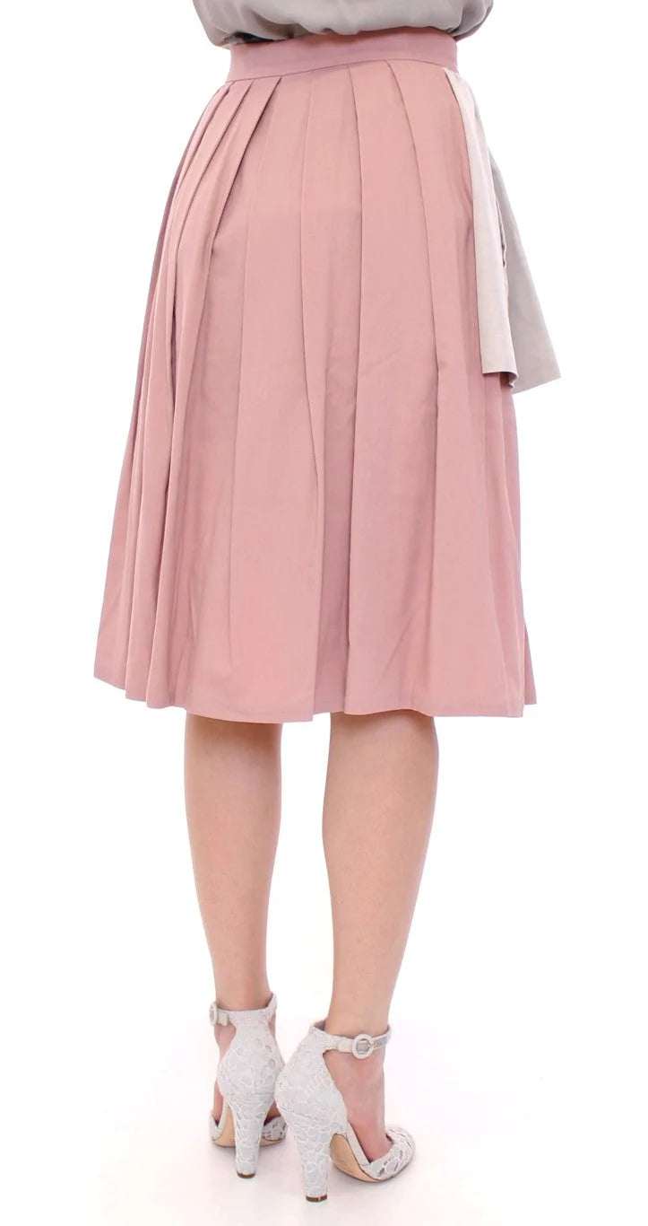 Comeforbreakfast Pink Gray Knee-Length Pleated Skirt - S - Skirts