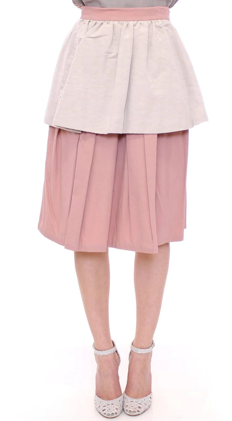 Comeforbreakfast Pink Gray Knee-Length Pleated Skirt - S - Skirts