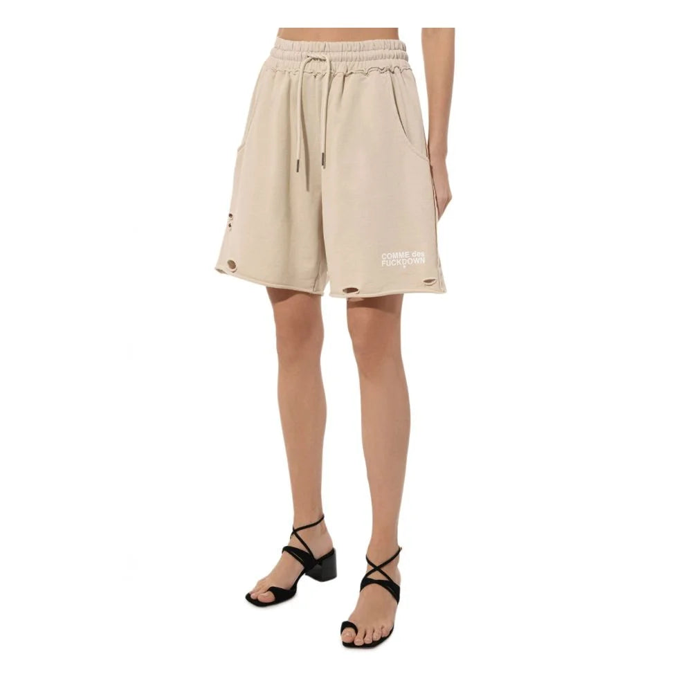 Comme Des Fuckdown Beige Cotton Short - Jogger Shorts